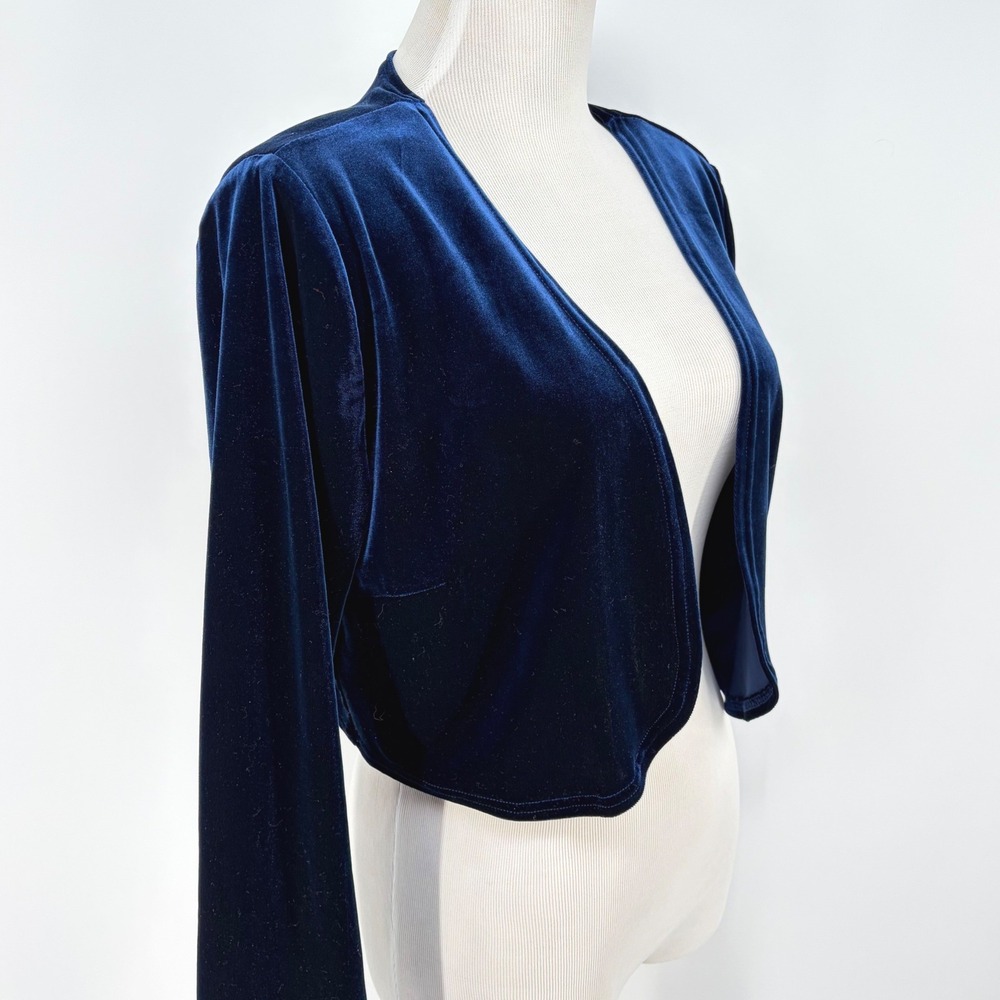 Fashion Bug Bolero Jacket Navy Blue Velvet Cropped Open Front Shrug 14/16W Goth